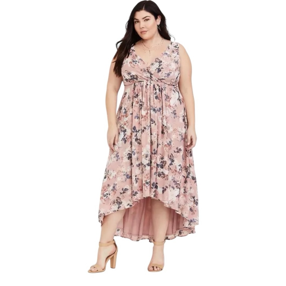 Torrid Pink Floral Chiffon Hi Lo Dress Size 20 RARE HTF